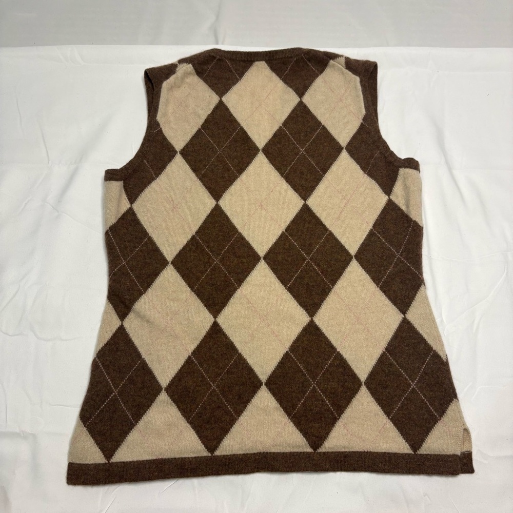 Peter Millar Brown Beige Argyle 100% Cashmere Sweater Vest Preppy Girlhoodcore - Picture 2 of 7